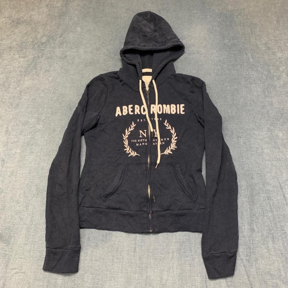 Abercrombie & Fitch Hoodie Womens Small Black Cotton Logo Fleece Lined Full Zip